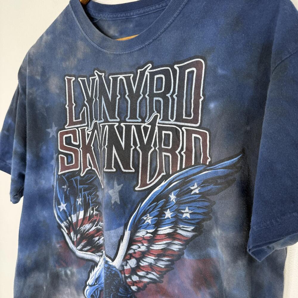 Lynyrd Skynyrd Shirt Mens Blue Black Tie Dye Eagle American Flag Band USA
